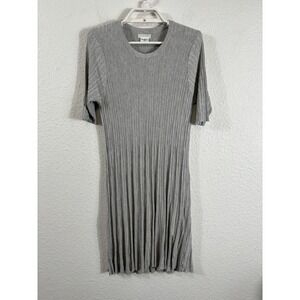 Cooperative Dress Womens Medium Gray Ribbed Knit Short Sleeve Pleated Stretch